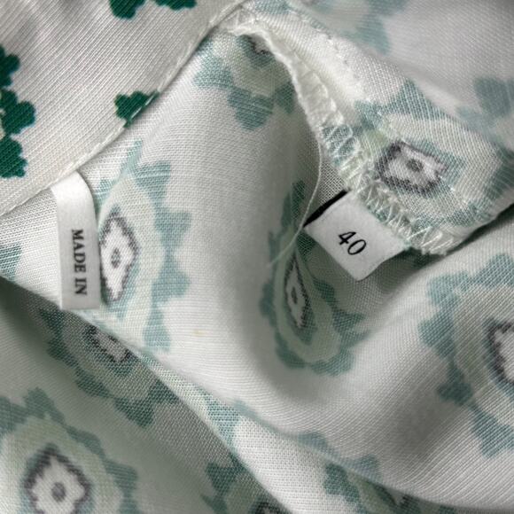Sandro Naim Gathered Printed Woven Midi Shirt Dress Green Blue White SZ 40 US 8 - Picture 10 of 16